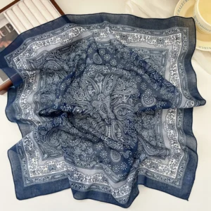 Foulard carré en coton et lin, motif paisley, 58cm