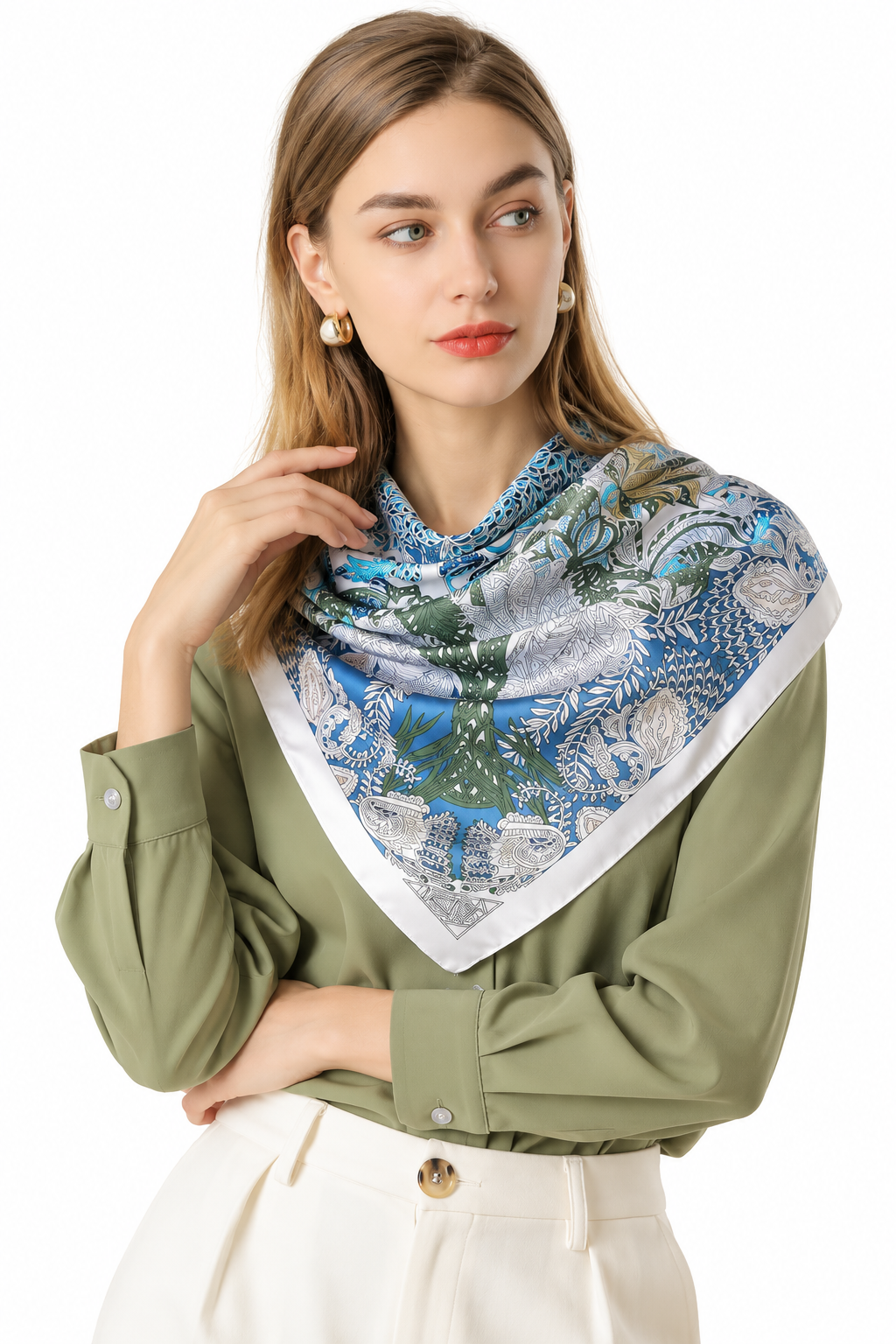 Grand Foulard Fleuri Turquoise – Image 2