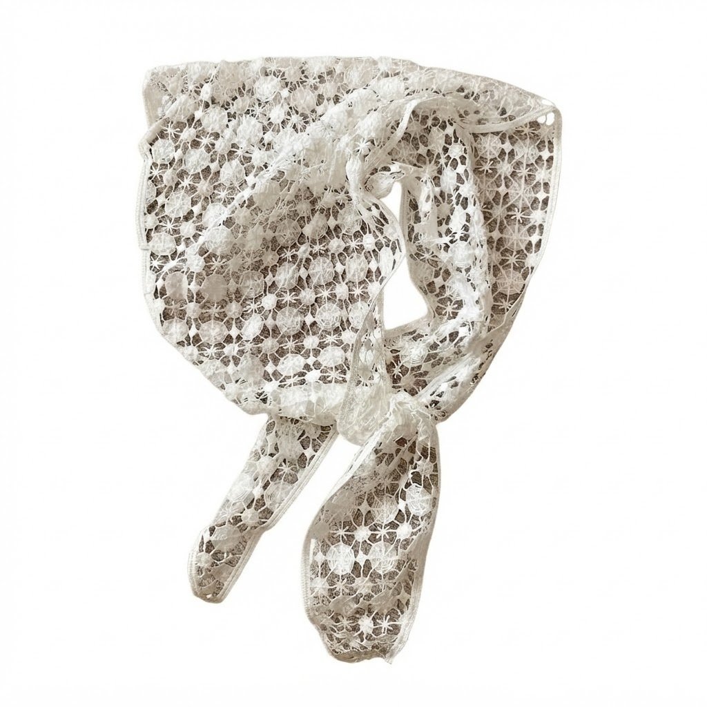 Foulard dentelle blanc fleuri en dentelle brodée