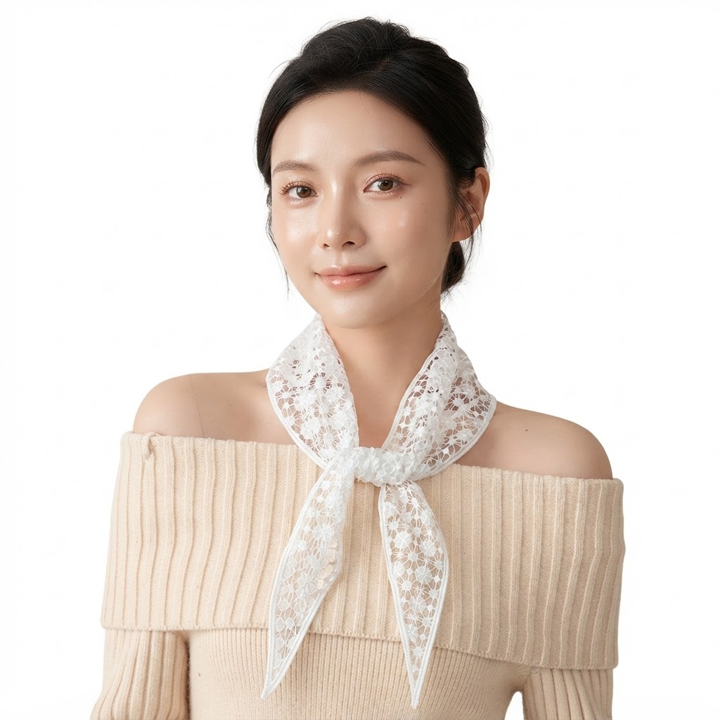 Foulard dentelle blanc à motif fleuri – vue 2