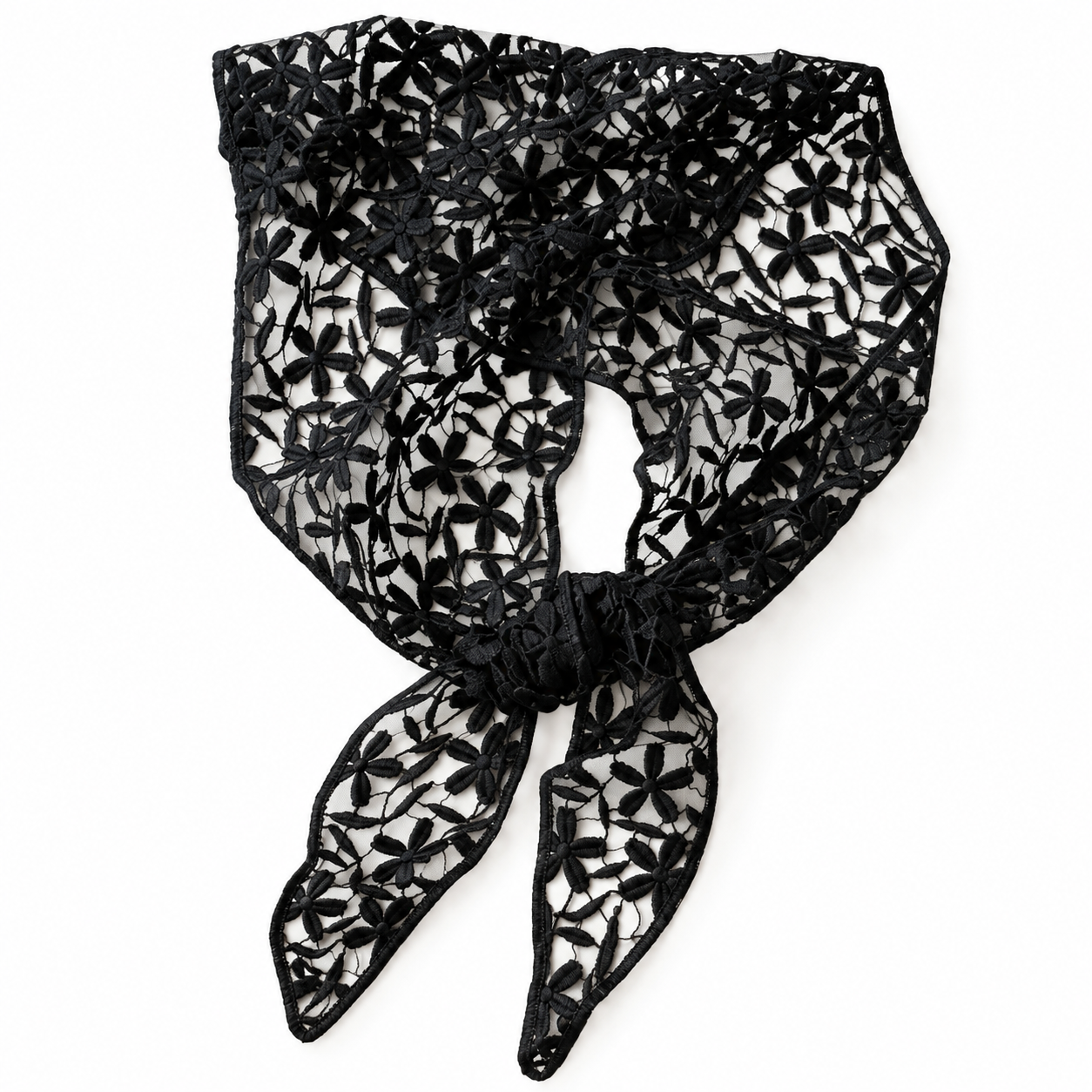 Foulard dentelle noir fleuri en dentelle brodée