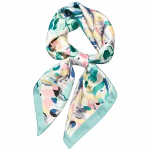 Foulard fleuri turquoise pastel noué au centre