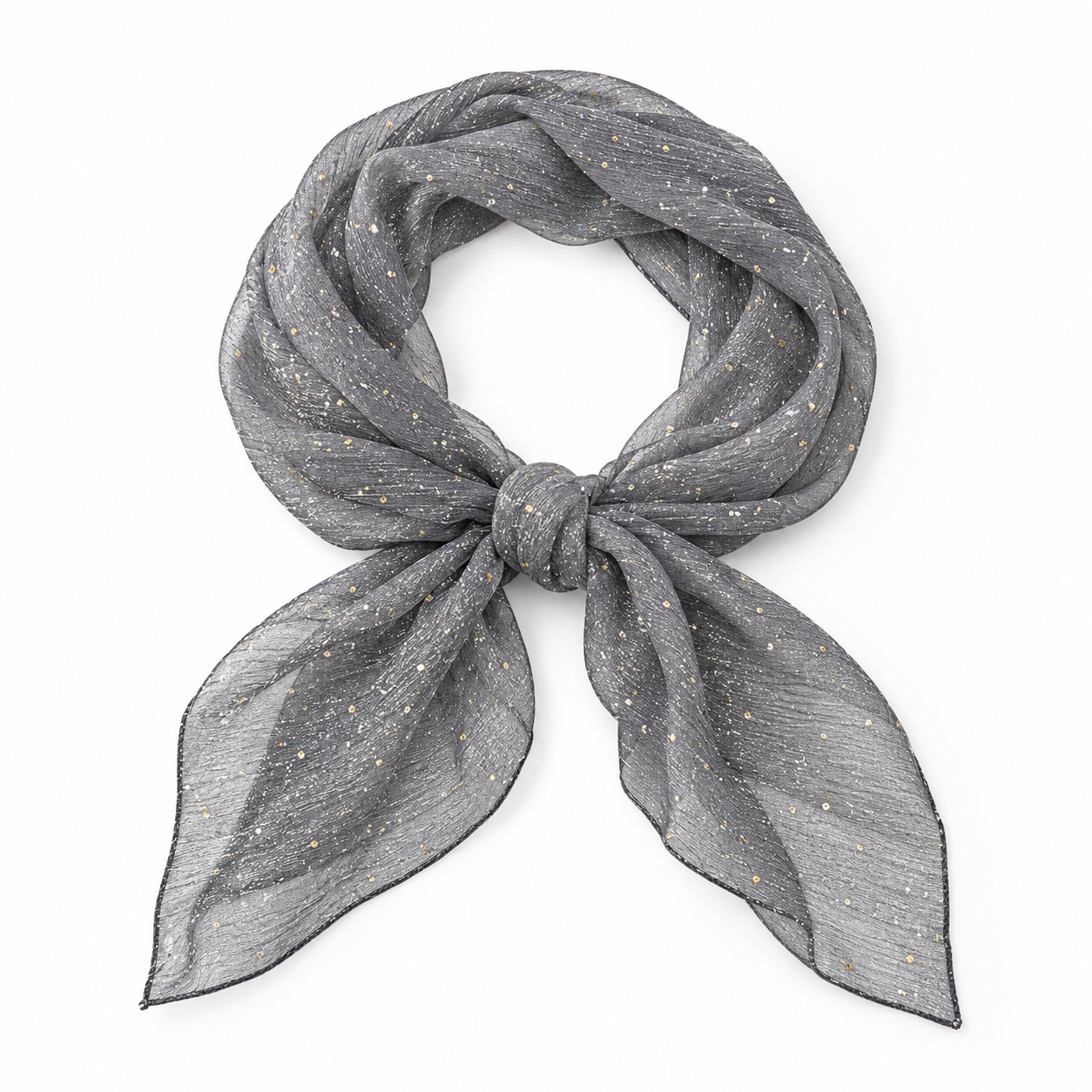 Foulard Paillette Gris fin et scintillant en boucle arrondie avec nœud sur fond blanc
